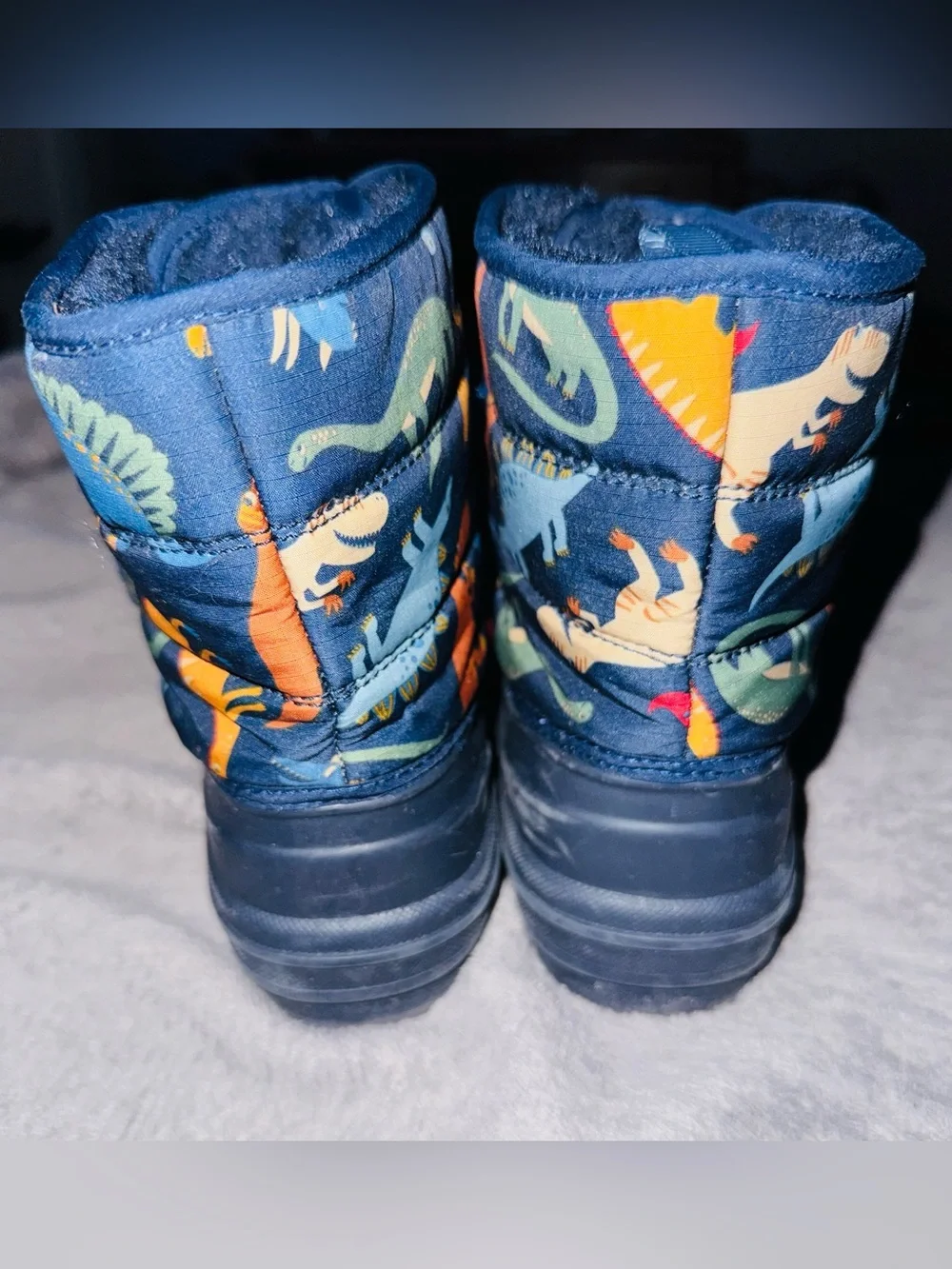 Toddler Boy Navy Dino Snow Boots with Velcro Straps